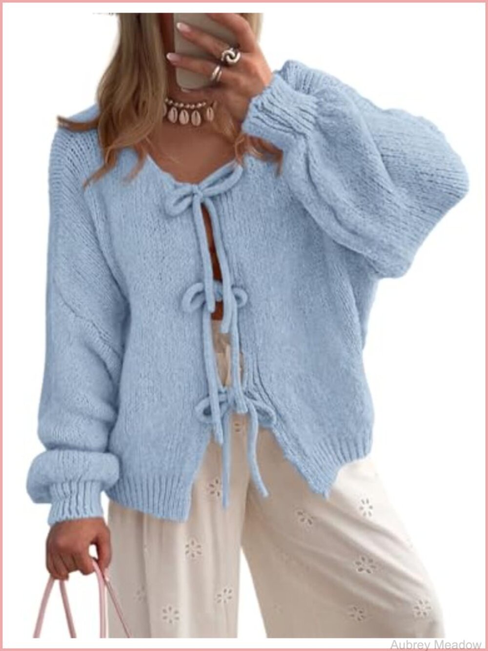 Women's Tie Front Bow Cardigan Chunky Cable Knit Long Sleeve Open Front Sweater